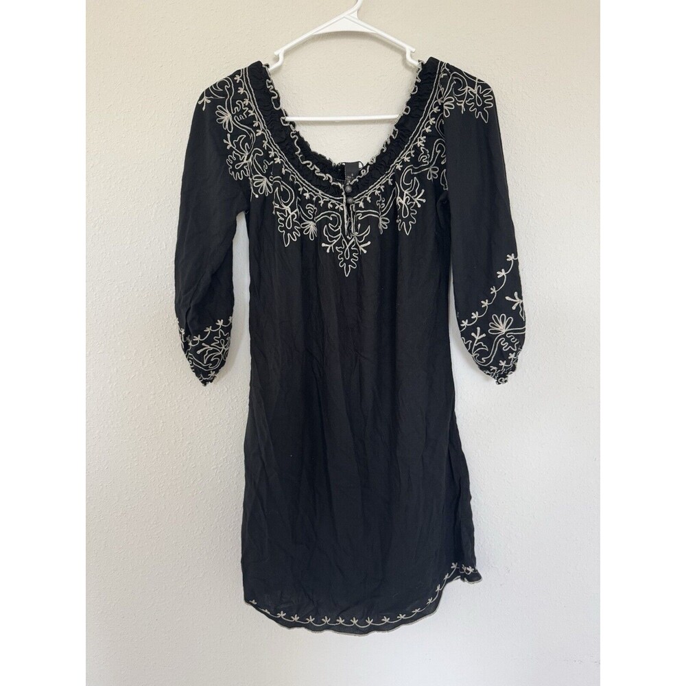 Lucky Brand Indie Black Boho embroidered tunic Dress Size S Classic Shirt